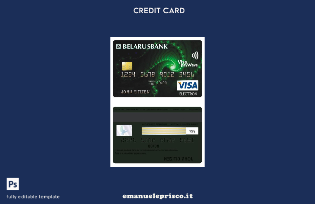 modello di carta elettronica per visto bancario bielorusso in stile verificato